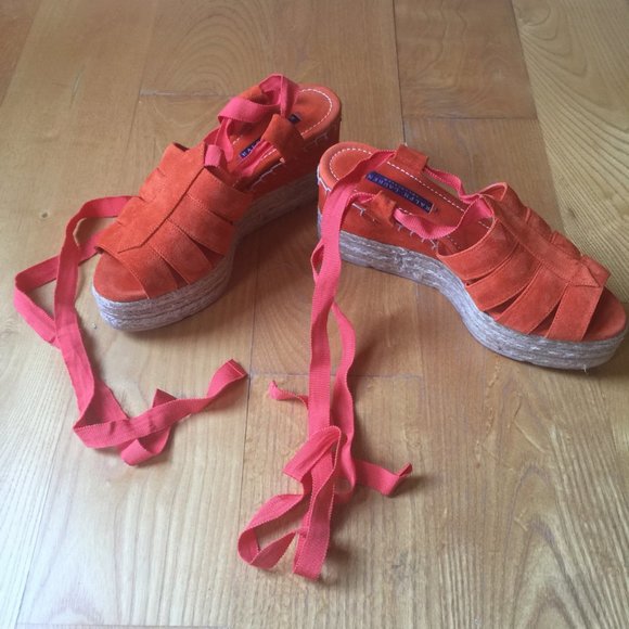 Ralph Lauren Orange Suede Lace-Up Espadrilles - Picture 4 of 8